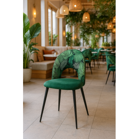 Silla ORQUIDEA, metal, tapizado velvet verde con respaldo floral a juego-2