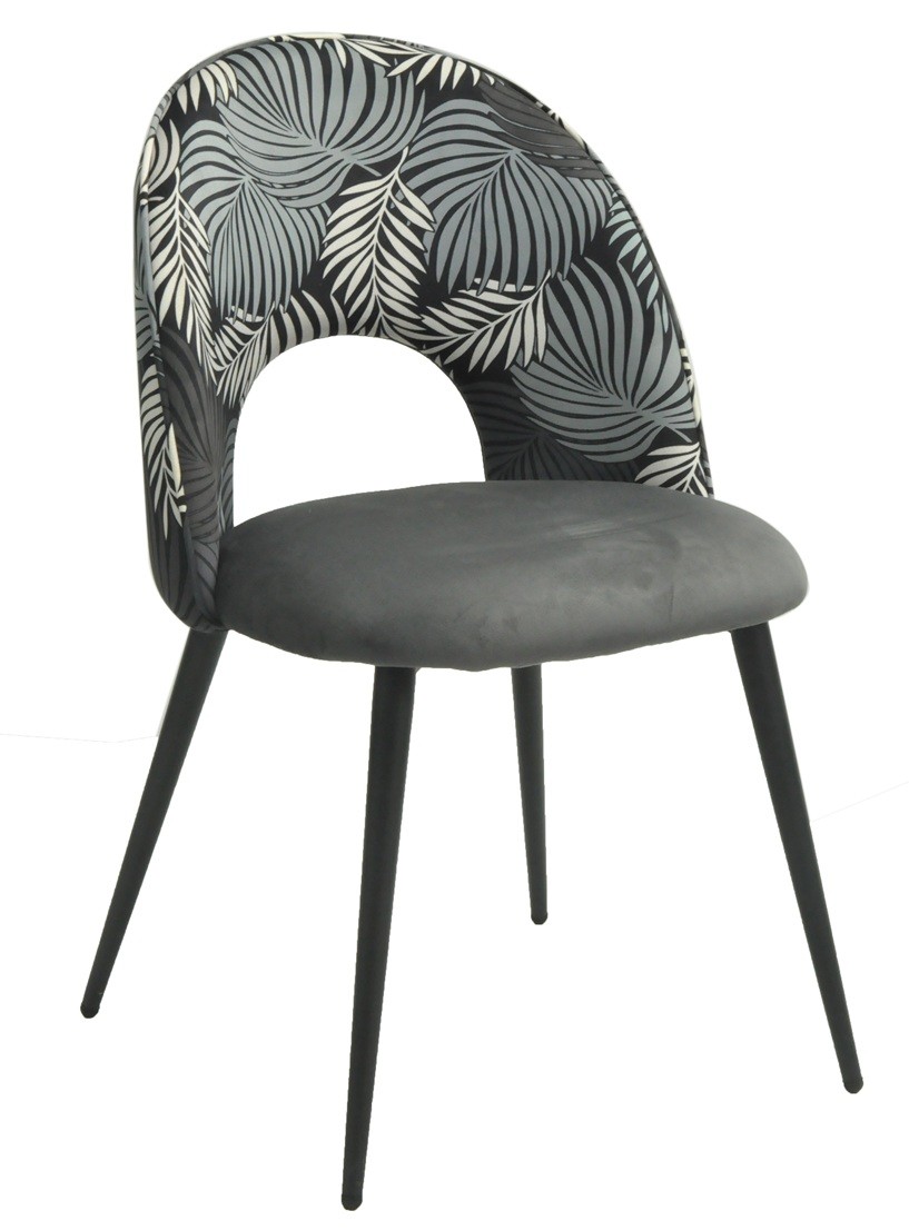 Tapizado velvet gris con respaldo floral a juego