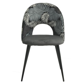 Silla ORQUIDEA, metal, tapizado velvet gris con respaldo floral a juego 2