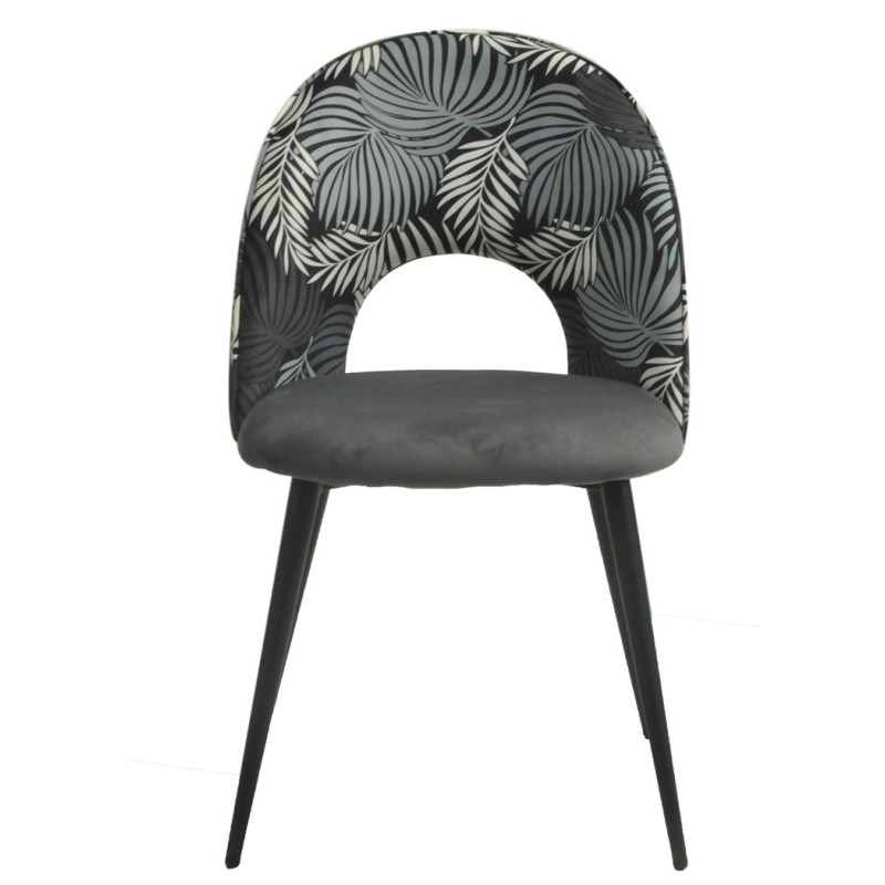 Silla ORQUIDEA, metal, tapizado velvet gris con respaldo floral a juego-0