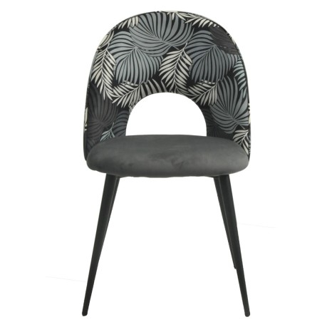 Silla ORQUIDEA, metal, tapizado velvet gris con respaldo floral a juego-0