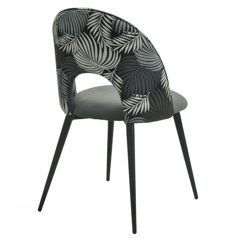 Silla ORQUIDEA, metal, tapizado velvet gris con respaldo floral a juego-1