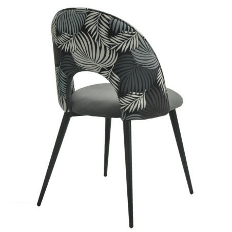 Silla ORQUIDEA, metal, tapizado velvet gris con respaldo floral a juego-1