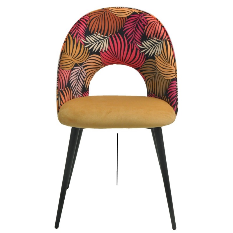 Silla ORQUIDEA, metal, tapizado velvet amarillo con respaldo floral a juego-0
