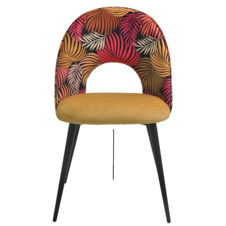 Silla ORQUIDEA, metal, tapizado velvet amarillo con respaldo floral a juego-0