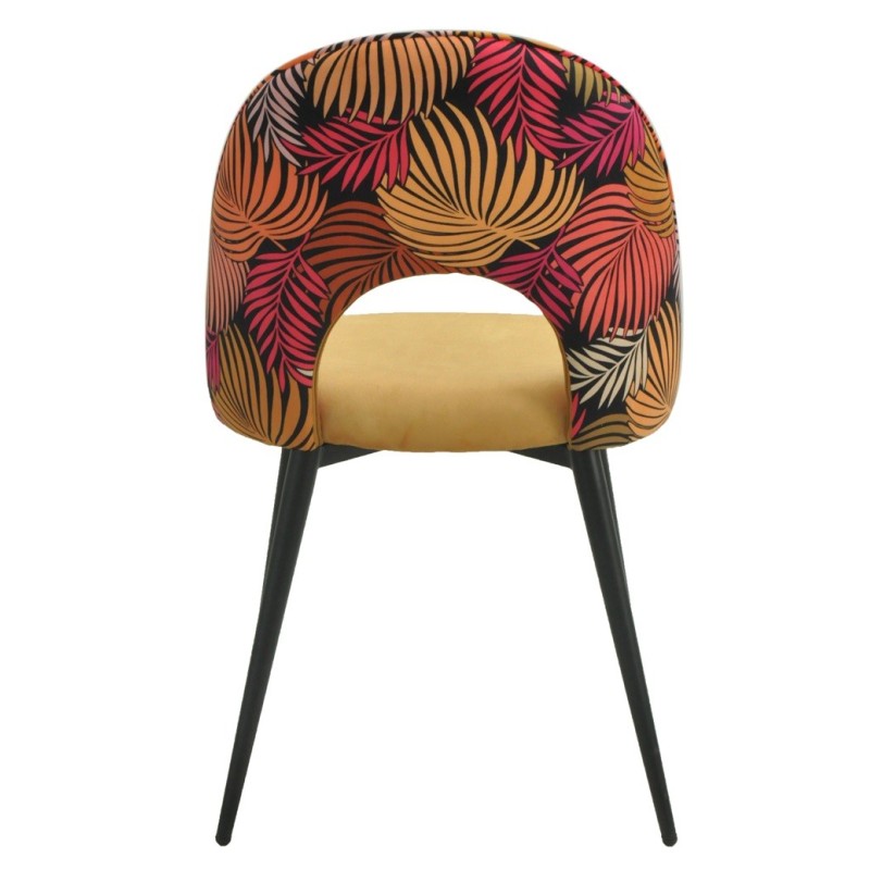 Silla ORQUIDEA, metal, tapizado velvet amarillo con respaldo floral a juego-1