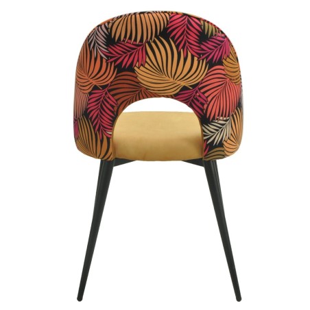 Silla ORQUIDEA, metal, tapizado velvet amarillo con respaldo floral a juego-1