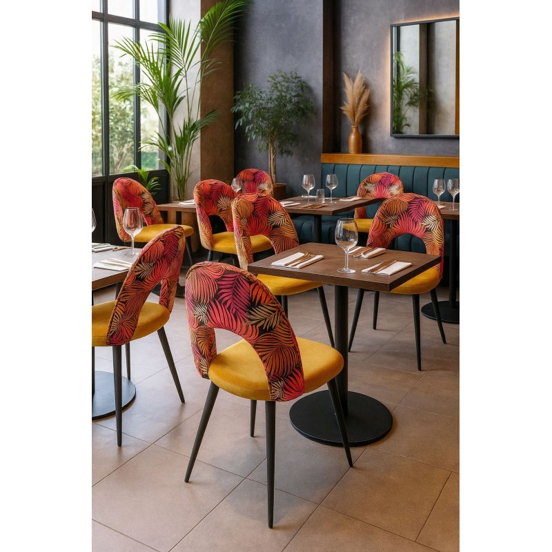 Silla ORQUIDEA, metal, tapizado velvet amarillo con respaldo floral a juego-2