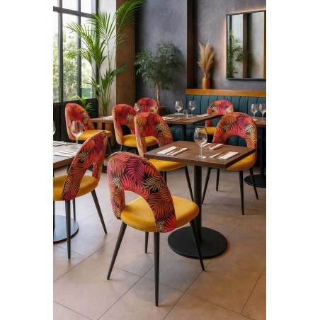Silla ORQUIDEA, metal, tapizado velvet amarillo con respaldo floral a juego-2
