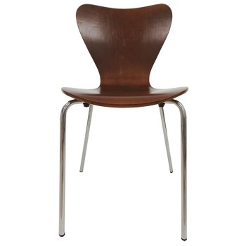 Silla JACOBO, apilable, cromada, acabado nogal