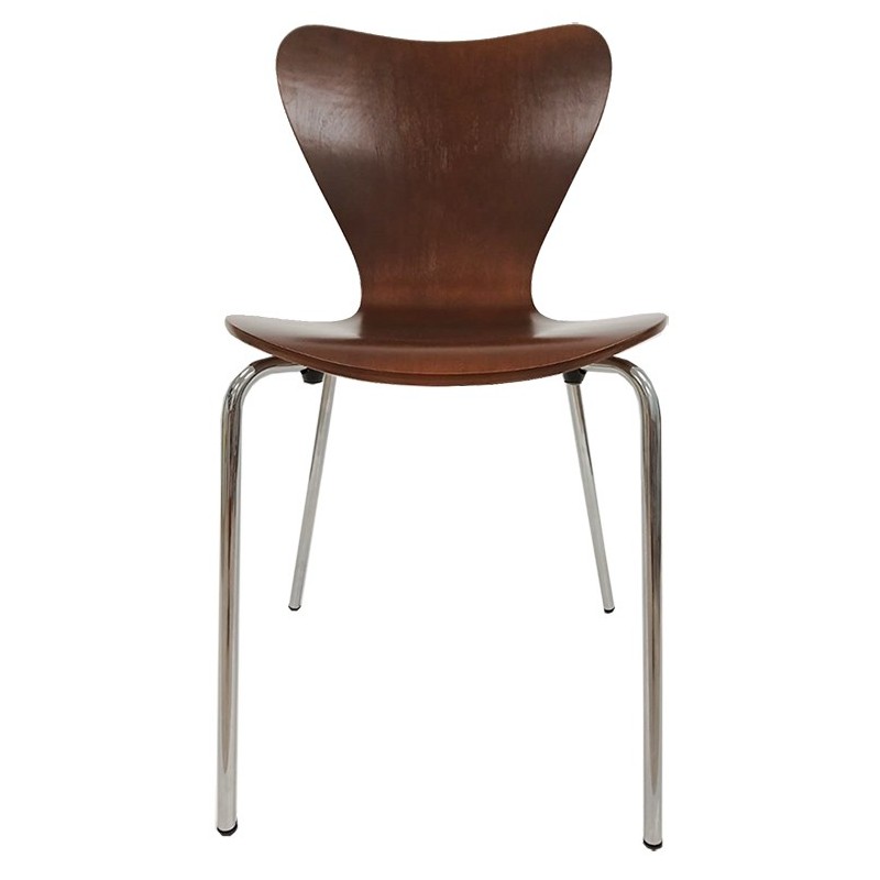 Silla JACOBO, apilable, cromada, acabado nogal