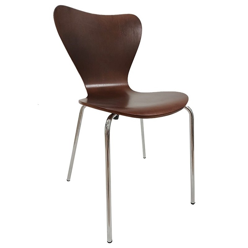 Silla JACOBO, apilable, cromada, acabado nogal-0
