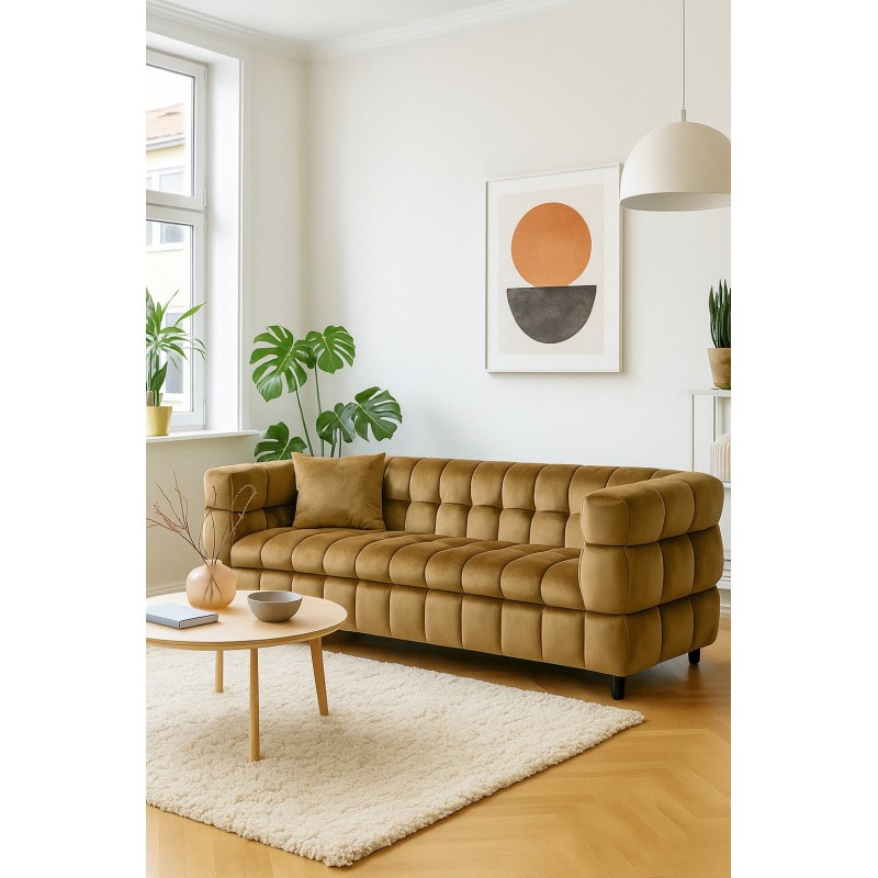 Sofá LORING, 3 plazas, tejido velvet camel 34-1