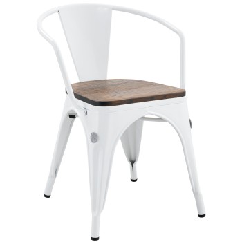 Sillón TOL EK WOOD, acero, blanco, asiento madera