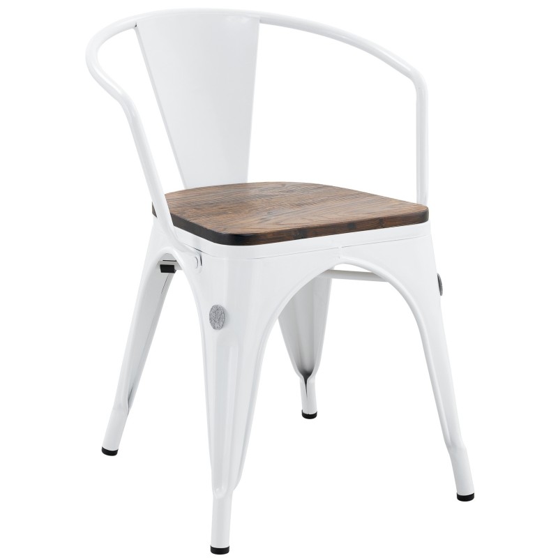 Sillón TOL EK WOOD, acero, blanco, asiento madera