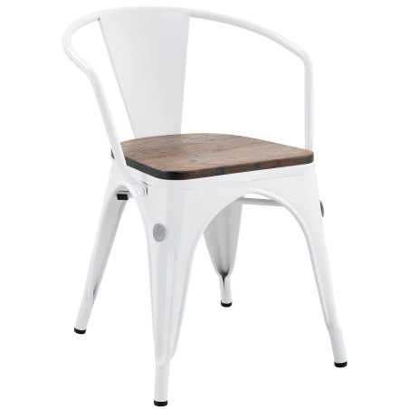 Sillón TOL EK WOOD, acero, blanco, asiento madera
