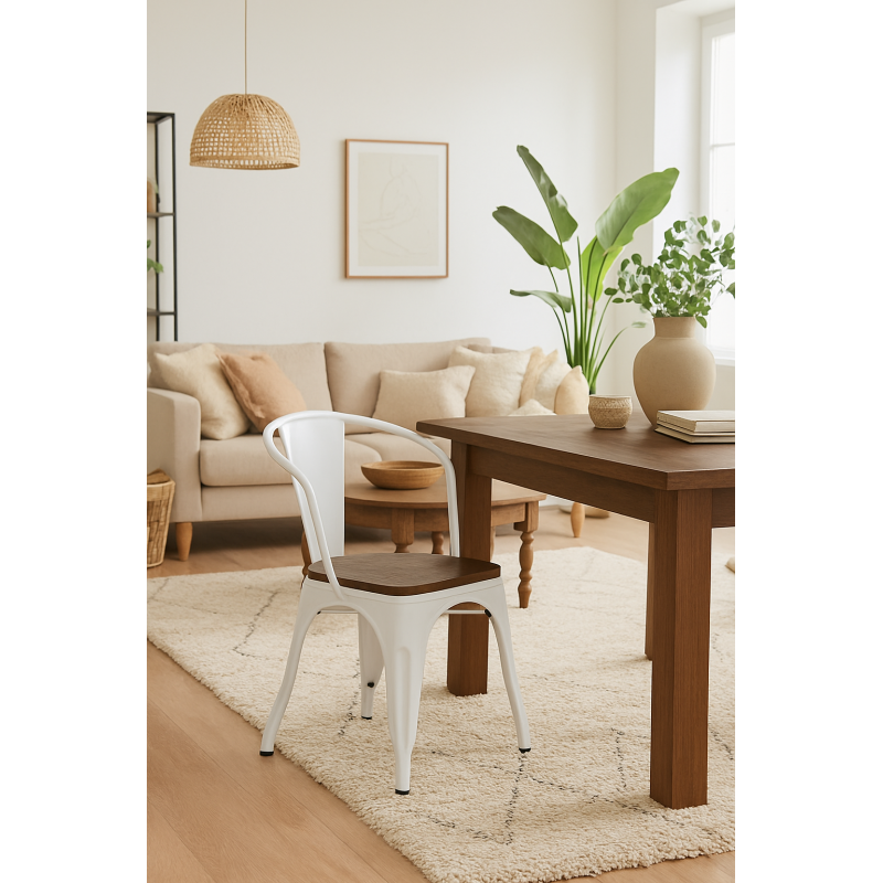 Sillón TOL EK WOOD, acero, blanco, asiento madera-1