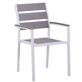 Sillón GARIBALDI, apilable, metal blanco, polywood gris
