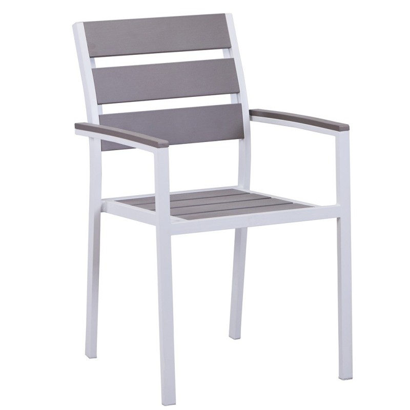 Sillón GARIBALDI, apilable, metal blanco, polywood gris