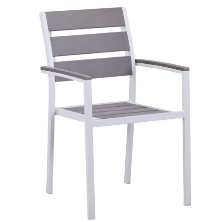 Sillón GARIBALDI, apilable, metal blanco, polywood gris