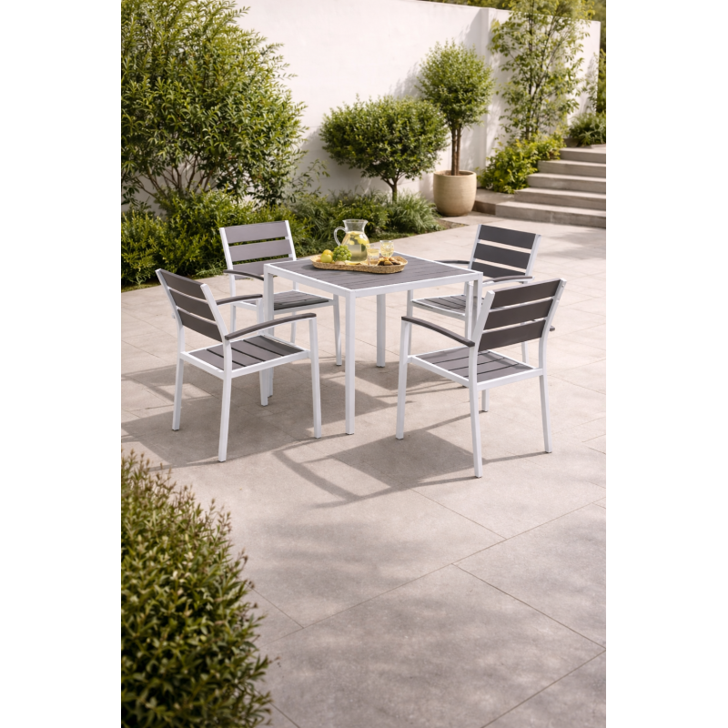 Sillón GARIBALDI, apilable, metal blanco, polywood gris-0
