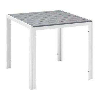 Mesa GARIBALDI, metal blanco, tablero polywood gris, 80 x 80 cms.