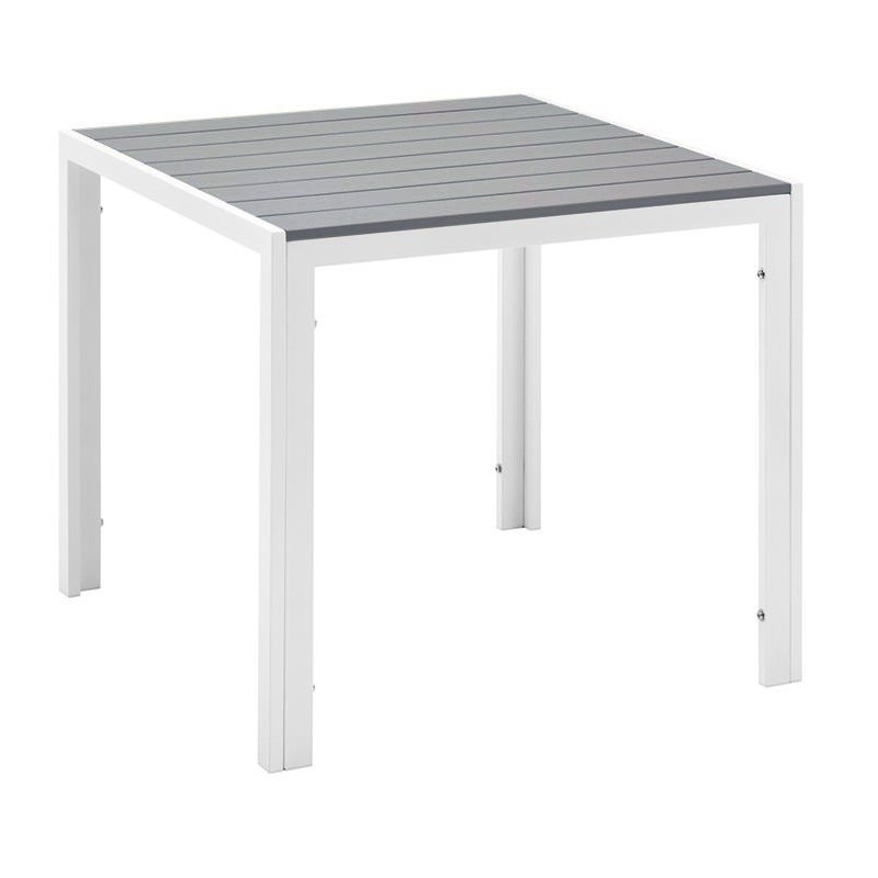 Mesa GARIBALDI, metal blanco, tablero polywood gris, 80 x 80 cms.