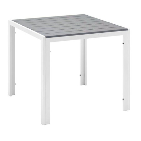 Mesa GARIBALDI, metal blanco, tablero polywood gris, 80 x 80 cms.