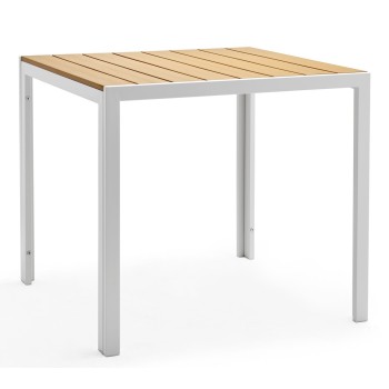 Mesa GARIBALDI, metal blanco, tablero polywood amarillo, 80 x 80 cms.