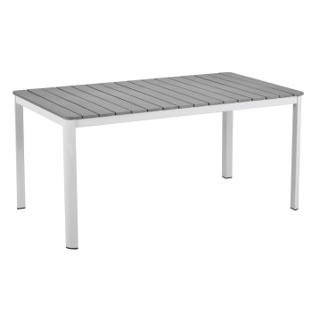 Mesa GARIBALDI, metal blanco, tablero polywood gris, 160 x 90 cms.