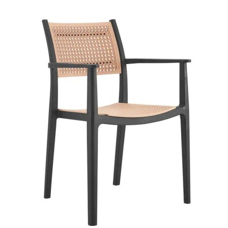 Sillón ALVOR 97, apilable, polipropileno negro y beige