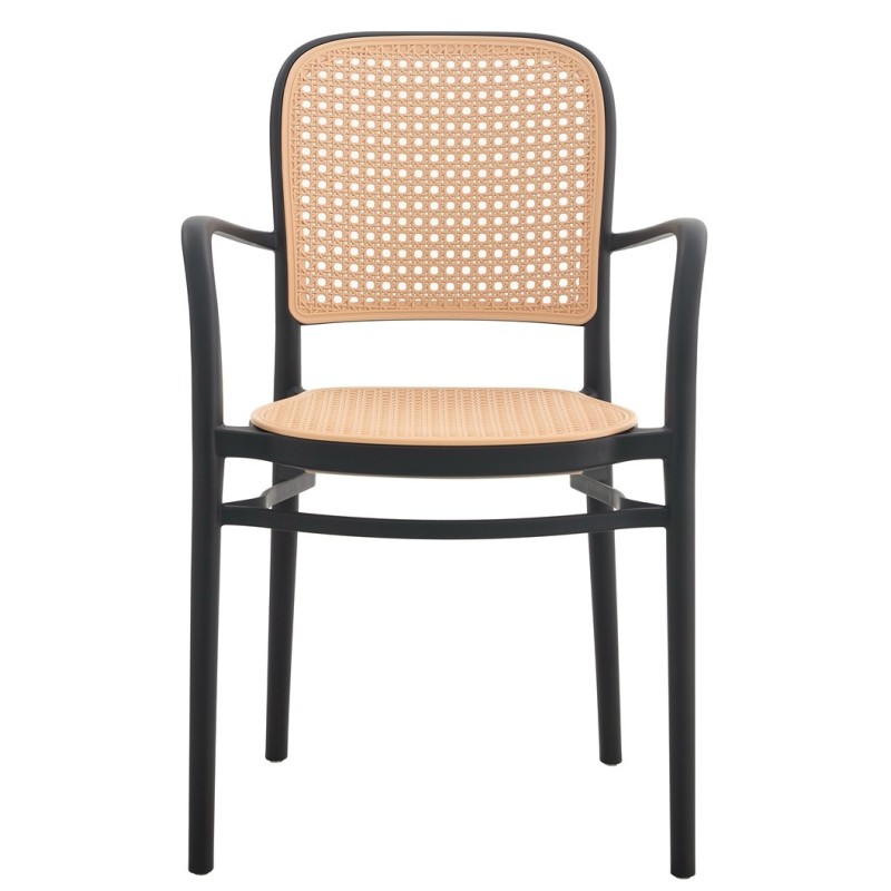 Sillón FUNCHAL 97, apilable, polipropileno negro y beige-1