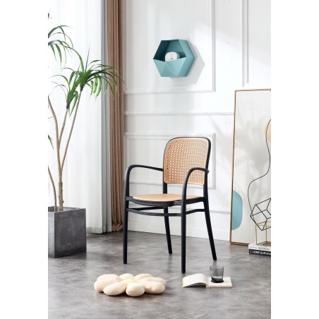 Sillón FUNCHAL 97, apilable, polipropileno negro y beige-2
