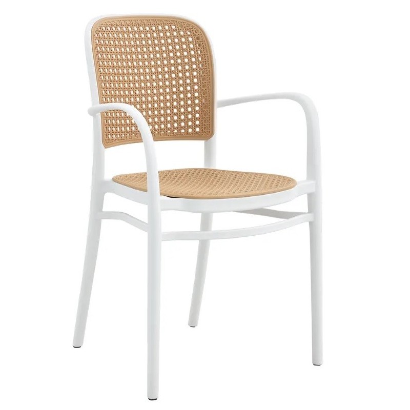 Sillón FUNCHAL 97, apilable, polipropileno blanco y beige