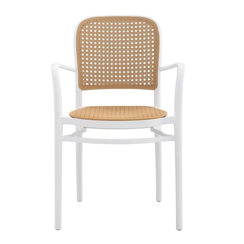 Sillón FUNCHAL 97, apilable, polipropileno blanco y beige-0