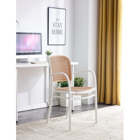 Sillón FUNCHAL 97, apilable, polipropileno blanco y beige-3