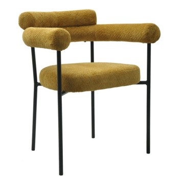 Sillón CERVANTES, metal, tapizado tejido bouclé amarillo