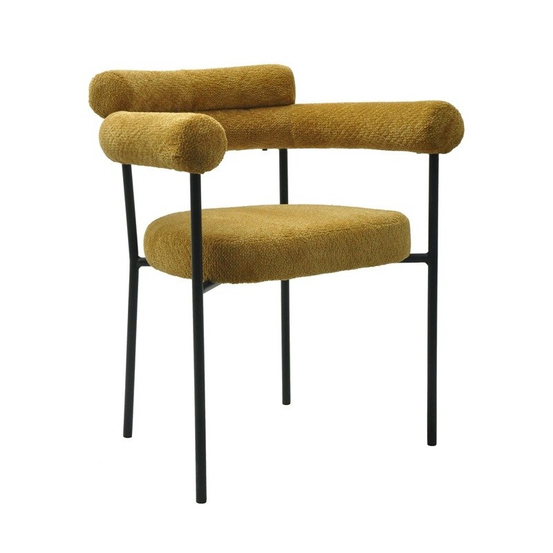 Sillón CERVANTES, metal, tapizado tejido bouclé amarillo