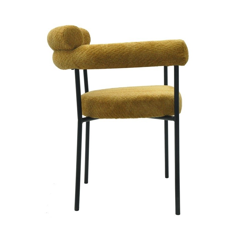 Sillón CERVANTES, metal, tapizado tejido bouclé amarillo-2