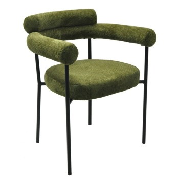 Sillón CERVANTES, metal, tapizado tejido bouclé verde oscuro