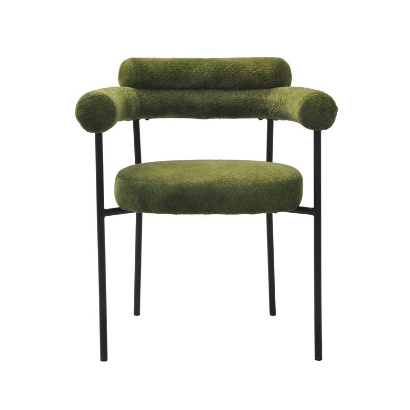 Sillón CERVANTES, metal, tapizado tejido bouclé verde oscuro-0