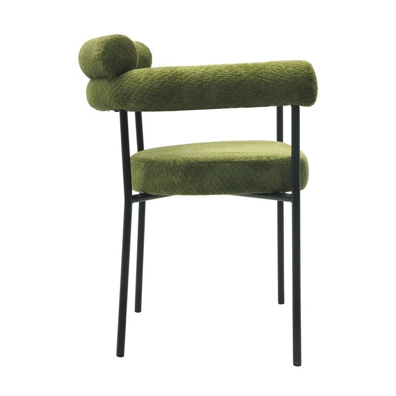 Sillón CERVANTES, metal, tapizado tejido bouclé verde oscuro-1