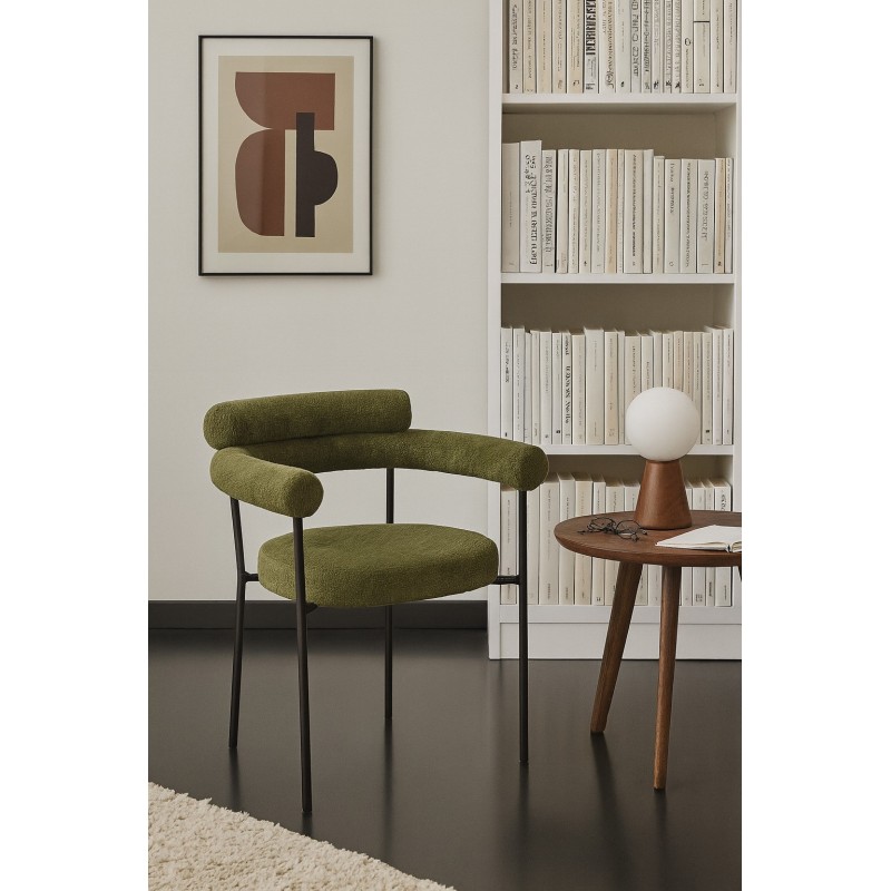Sillón CERVANTES, metal, tapizado tejido bouclé verde oscuro-4