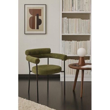 Sillón CERVANTES, metal, tapizado tejido bouclé verde oscuro-4
