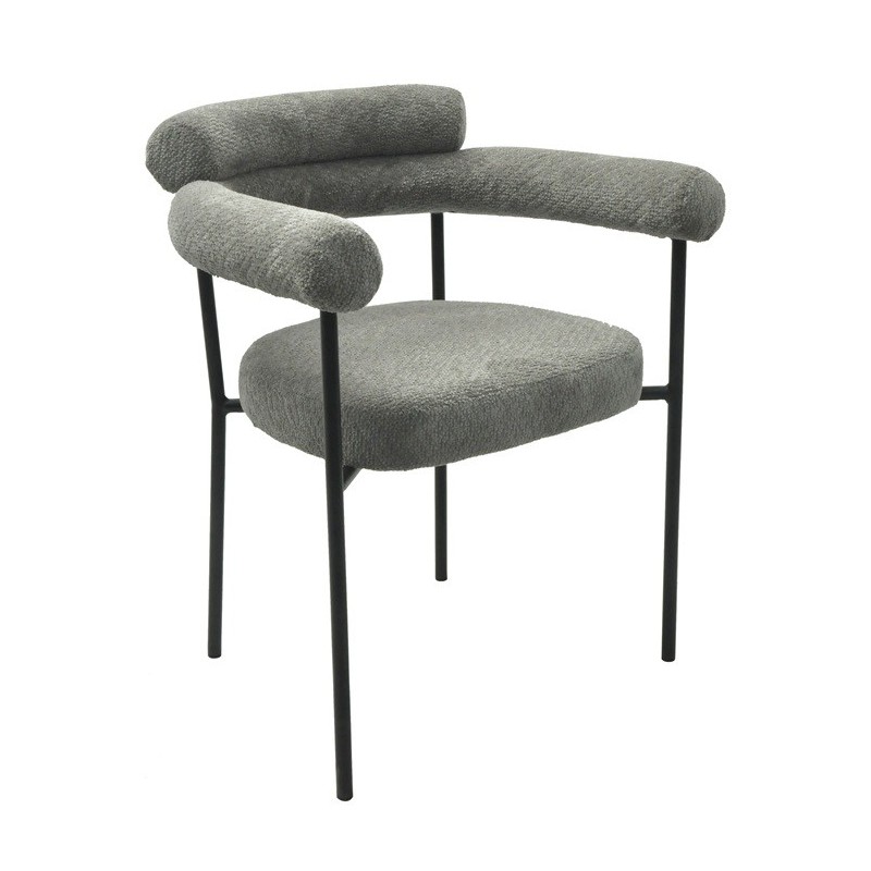 Sillón CERVANTES, metal, tapizado tejido bouclé gris