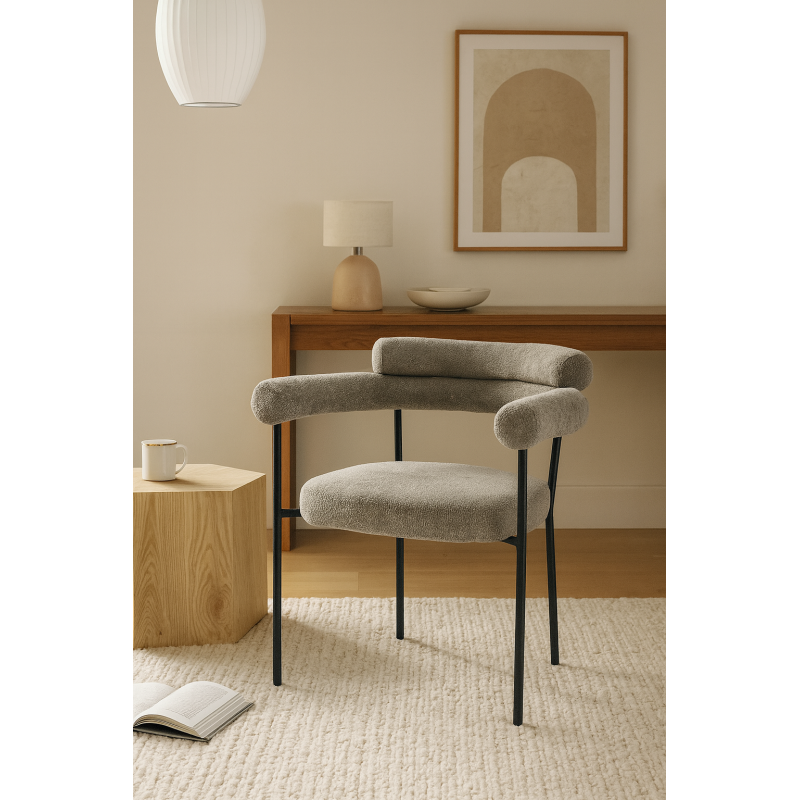 Sillón CERVANTES, metal, tapizado tejido bouclé gris-3