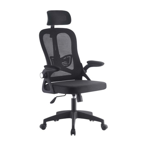 Sillón de oficina ORBEC, alto, negro, malla y asiento negro