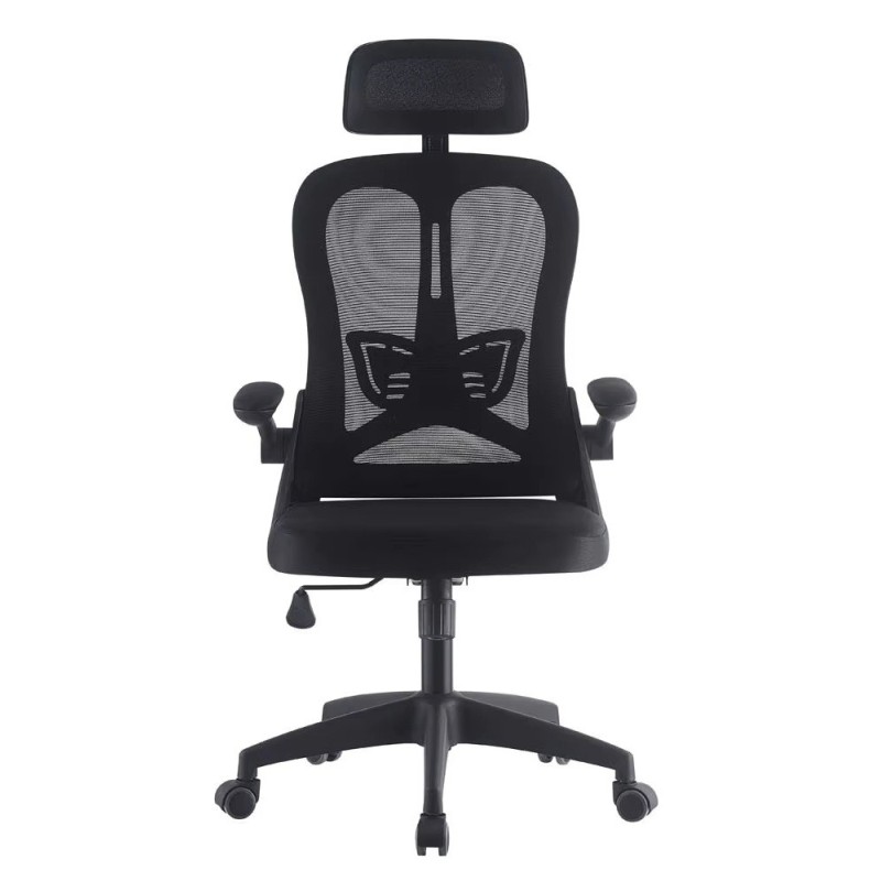 Sillón de oficina ORBEC, alto, negro, malla y asiento negro-1