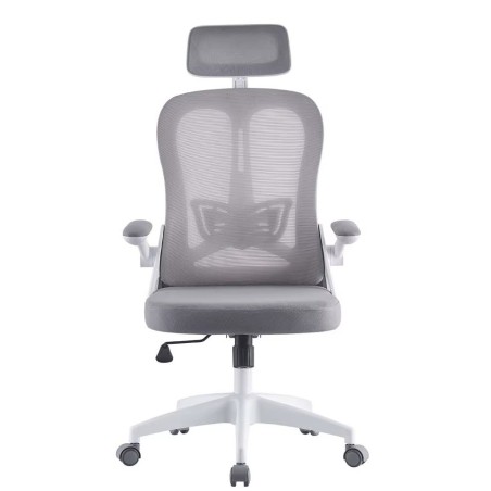 Sillón de oficina ORBEC, alto, blanco, malla y asiento gris-0