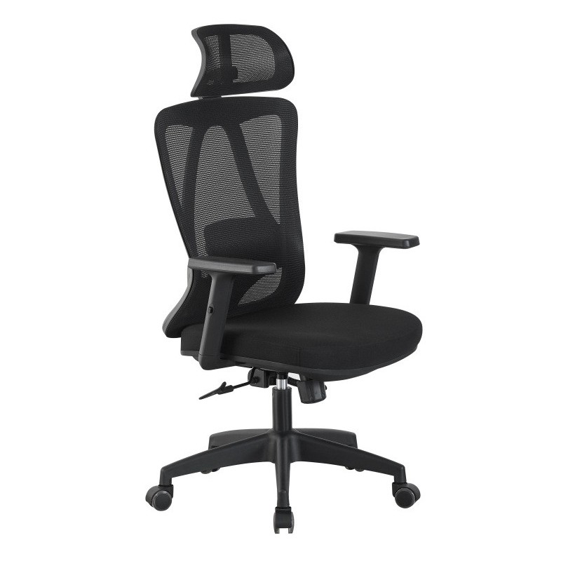 Sillón de oficina CIRAL, alto, negro, malla y asiento negro-1